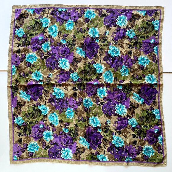 Vintage Carole Little 100% Silk Scarf Floral Square 33" - Picture 5 of 9